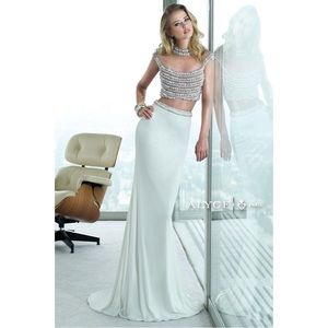 Claudine for Alyce Pearl White Two Piece Prom/Evening Gown size 4